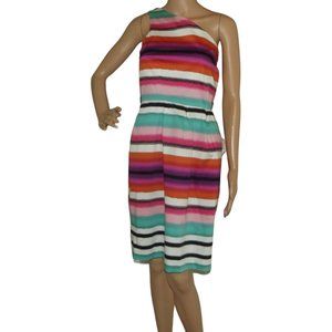 New York & Co Dress Size 16 One Shoulder Striped pink teal purple white black xl